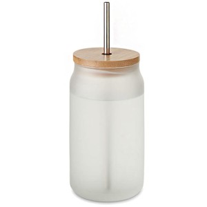 Słoik 400 ml ze słomką i bambusową pokrywką