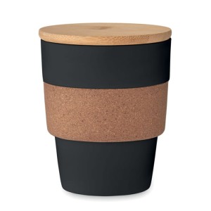 Kubek z PP z recyklingu z korkową opaską i pokrywką